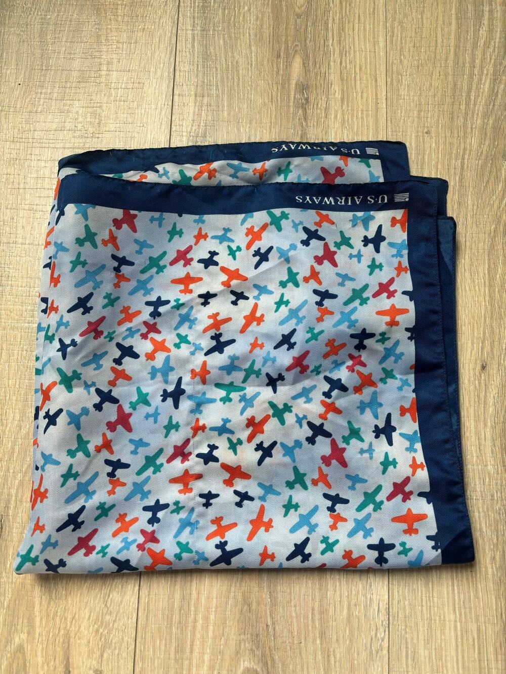 Vintage US Airways Flight Attendant Scarf Colorful Airplane Stan Herman USED
